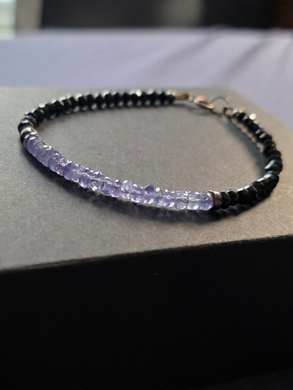 tanzanite and black spinel beaded gemstone bracelet